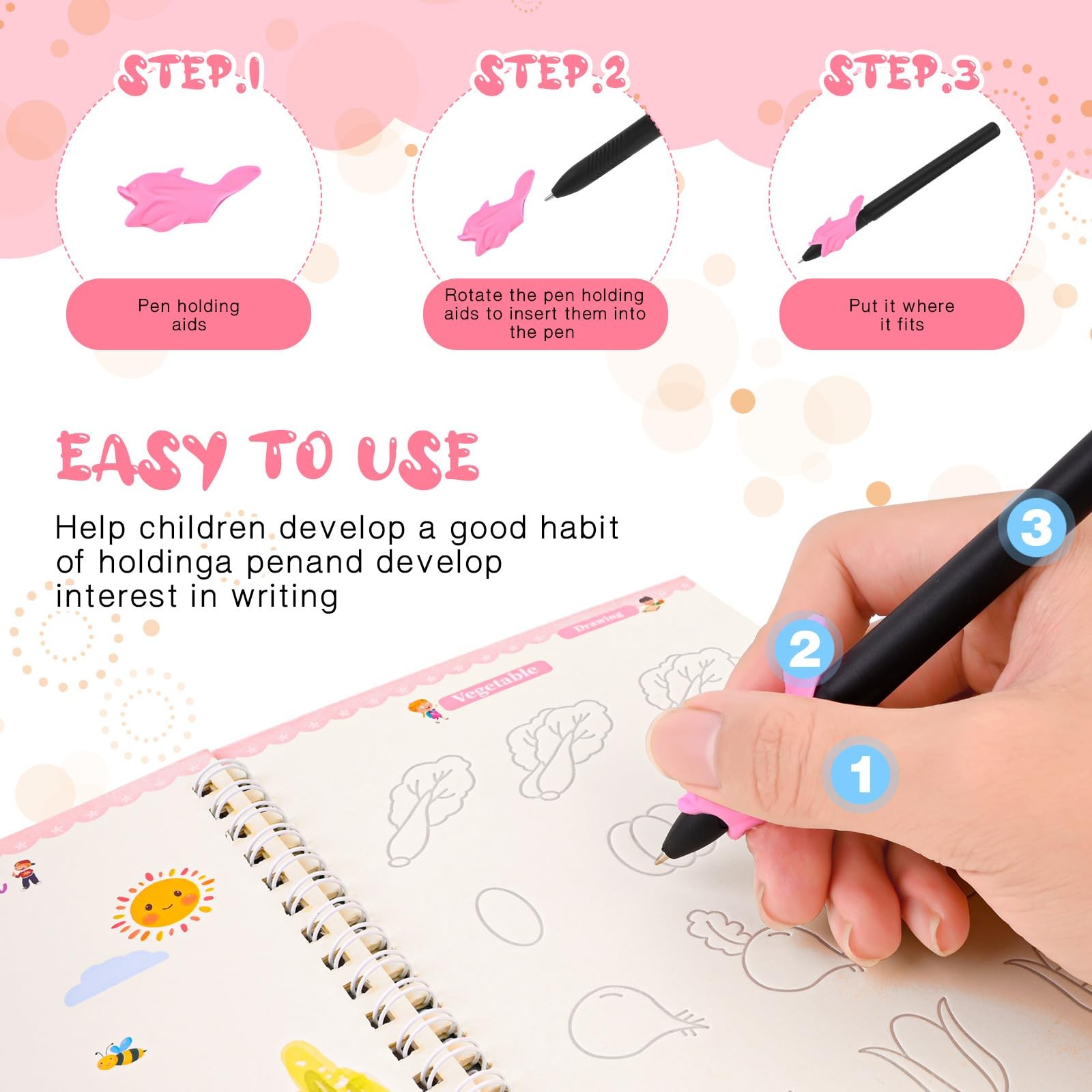 DTREEL Magic Grooved Writing Book 4Pc + Pen | Reusable Practice for Kids 3-8