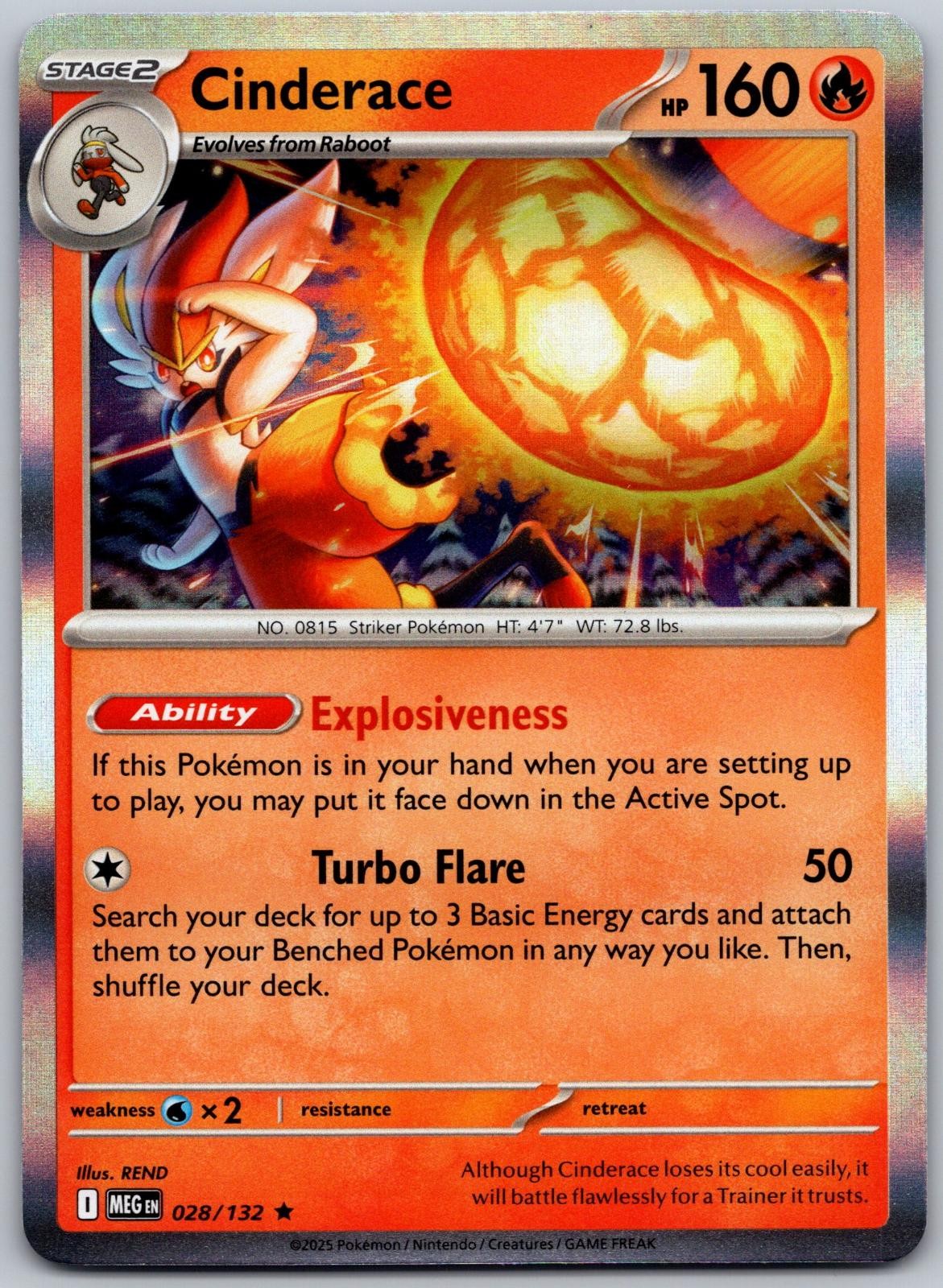 Cinderace 028/132 Rare Mega Evolution Pokemon Holo Near Mint