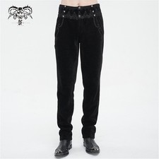 Devil Fashion Black Gothic Retro Men Trousers Lace Trim Slant Pocket Party Pants