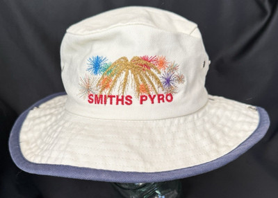 Smiths Pyro Fireworks Bucket Boonie Hat Snap Brim Cotton Cream Blue Medium