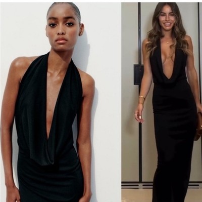 ZARA WOMAN DRAPED HALTER MIDI DRESS Sz L Black 3152/242 NWT | eBay