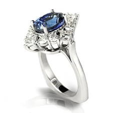 Blue Sapphire Oval Cut Wedding Ring with Round  Princess Cut White CZ For Women