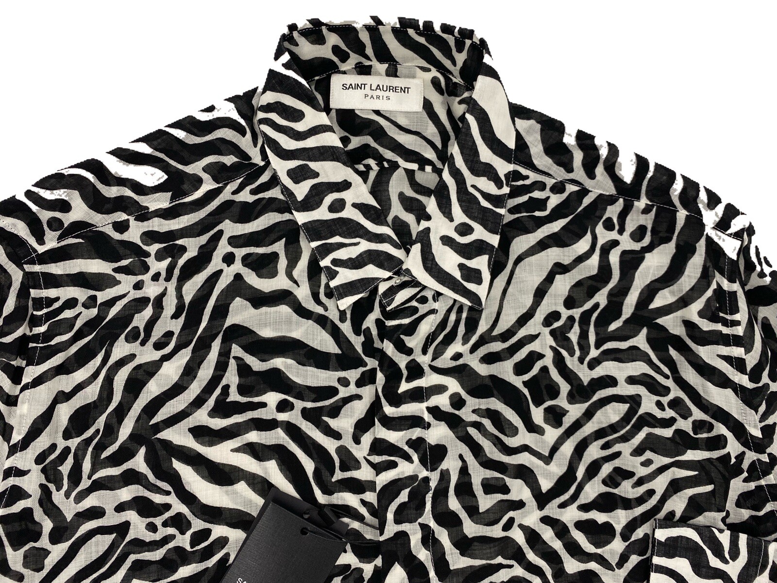 Camicia Saint Laurent bianca in lana di tigre taglia grande $1.000 Made in Italy