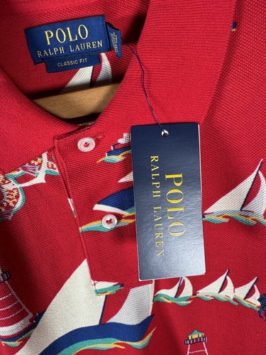 Polo Ralph Lauren Calce Clásico Para Hombre Rojo Velero Estampado Golf Polo | Talla XL - Imagen 4 de 9