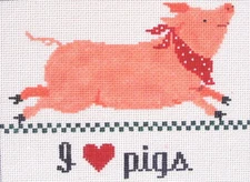 I Love Pigs Hand Painted Needlepoint Canvas