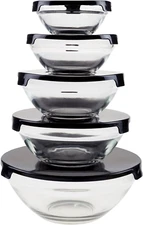 Glass Food Storage Containers with Snap Lids- 10 Piece Set with Multiple Bowl Si
