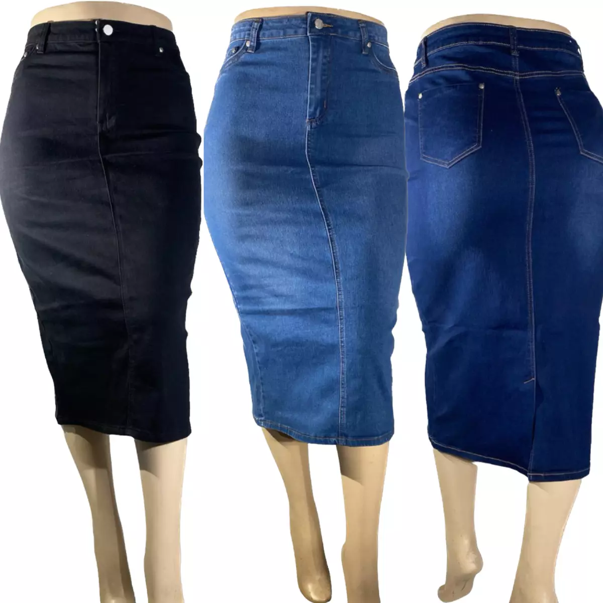 Long black clearance denim pencil skirt