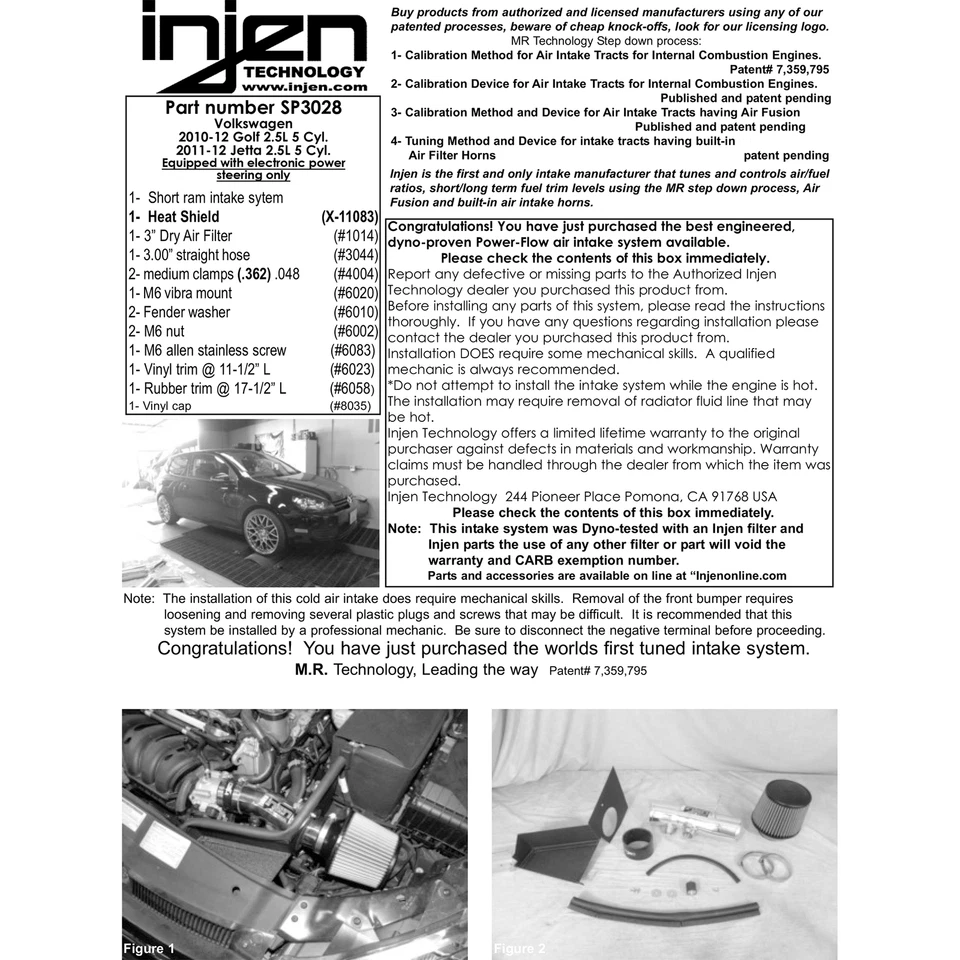 Injen SP3028BLK entrada de ar frio ram curta de alumínio para 10-12 VW Jetta Golf 2.5L - Imagem 4 de 4