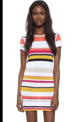 Alice + Olivia Rozlyn Carnival Stripe Crochet Dress Sz S Linen Zipper Back