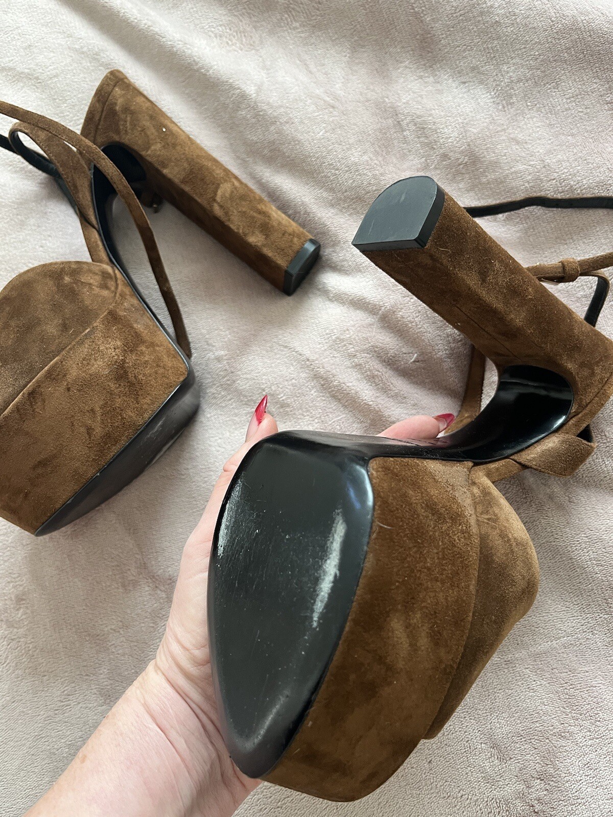 Sandalo plateau Saint Laurent YSL Jodie in pelle scamosciata taglia 40 originale $1250