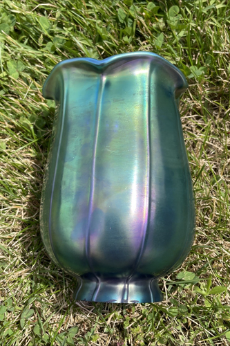Antigua pantalla de vidrio artístico de colección artes y manualidades decoración azul verde Favrile tulipán 2 1/4" - Imagen 14 de 24