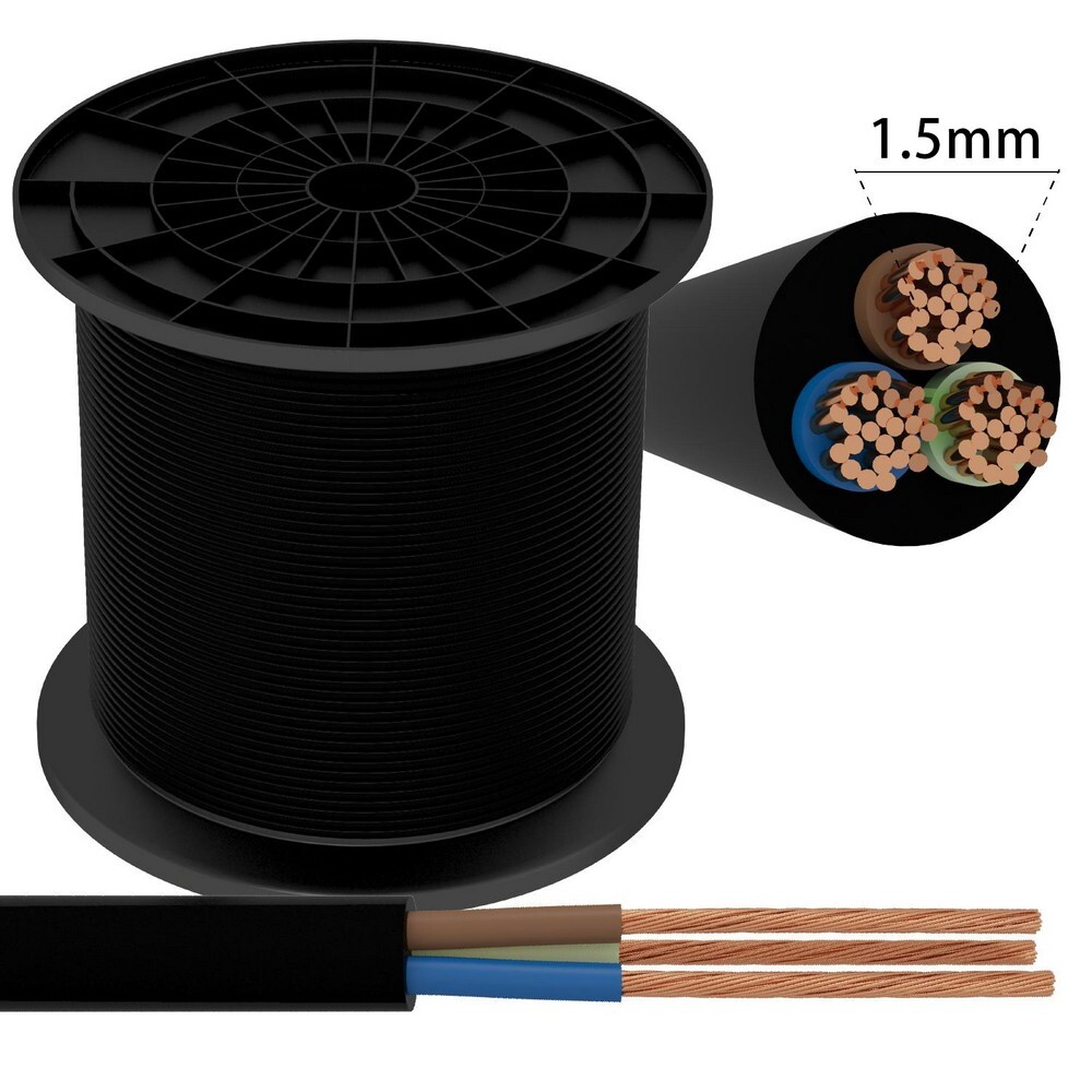 Cable eléctrico H05VV-F 3 x 1,5 mm2 colchón 100mt funda negra Aigostar