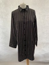 Black Striped Long Sleeve Shirt Dress Size 12 Polyester