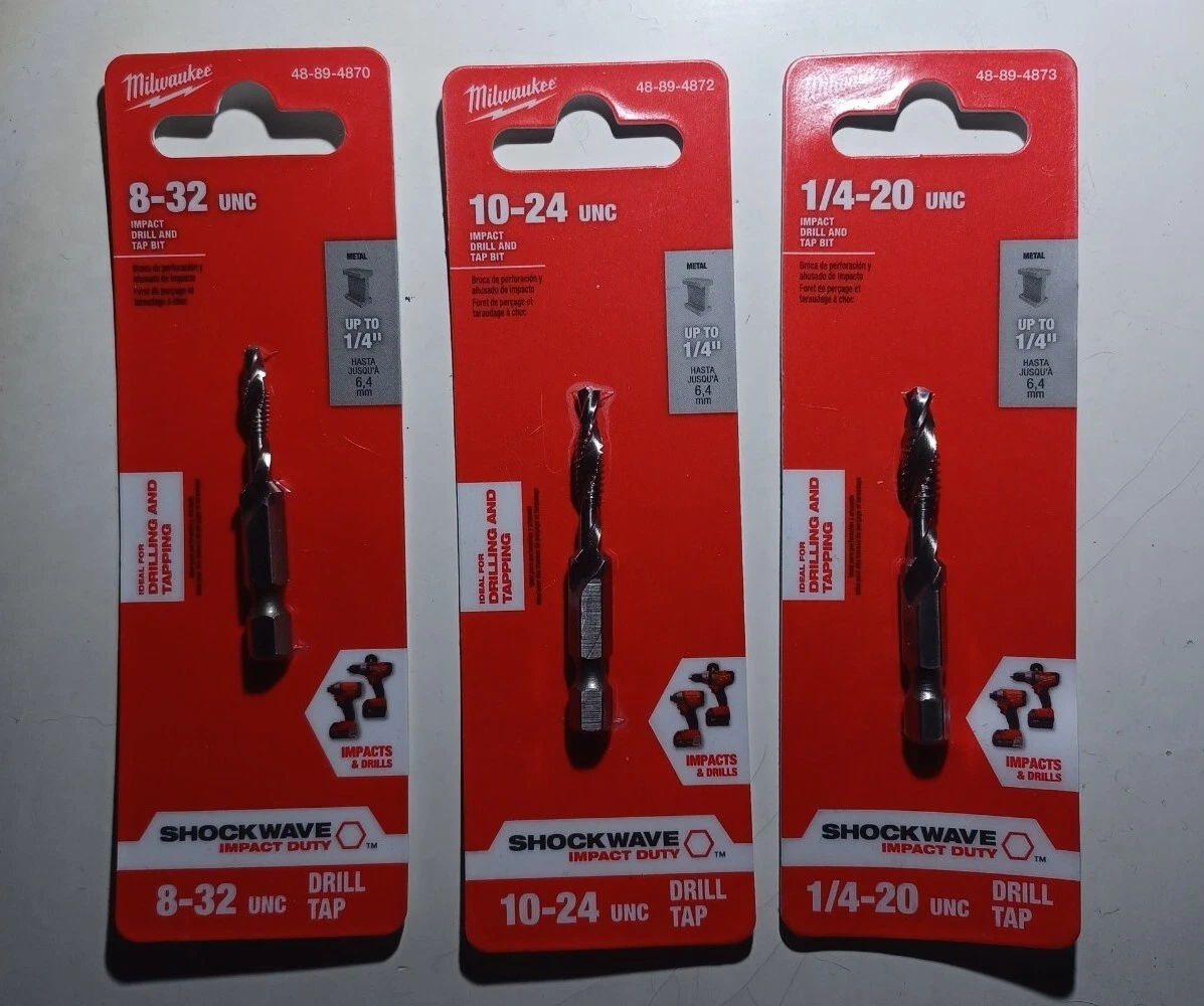Milwaukee drill tap set 1 4 20 10 24 8 32 48 89 4873 48 89 4870