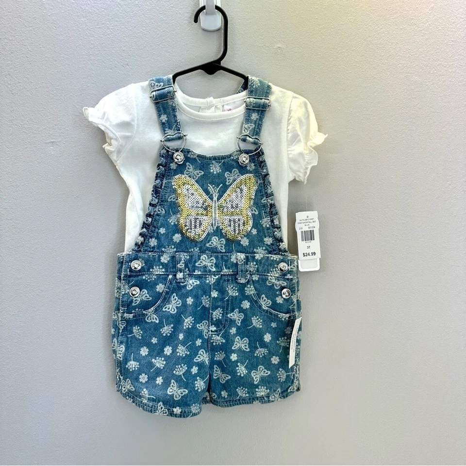 Conjunto corto Little Lass azul Jean Butterfly para niños pequeños con camiseta blanca talla 5Y nuevo con etiquetas Foto 2 de 4