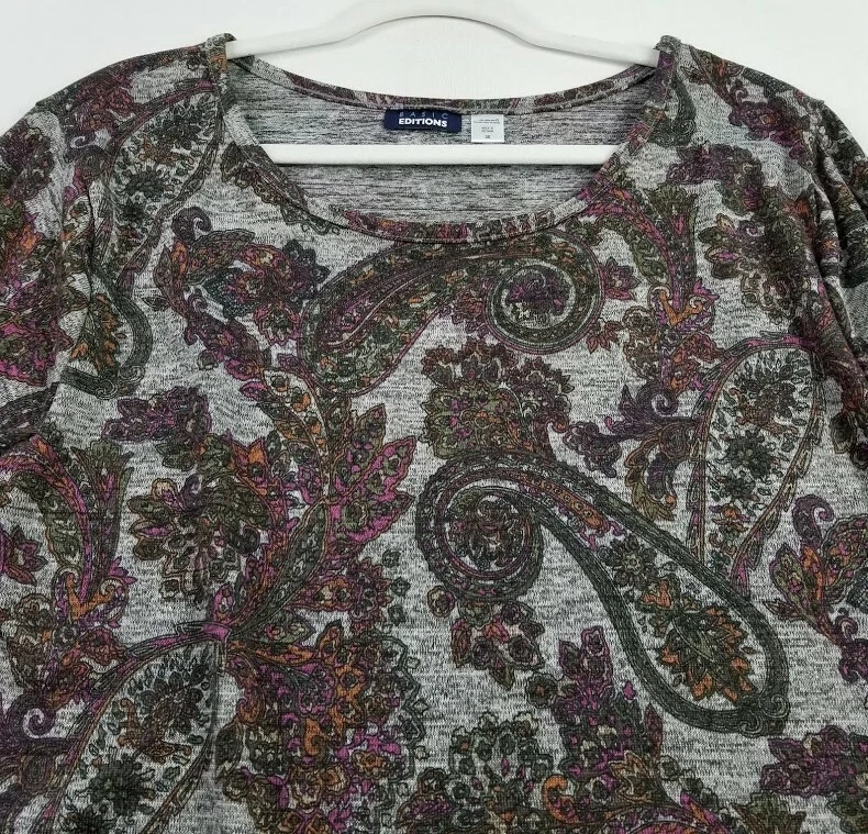 Basic Editions футболка женщин 3 X плюс пейсли экипажа длинные рукава эластичной футболка Топ - Изображение 2 из 4