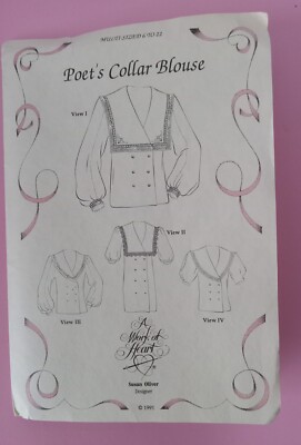 A Work of Heart Poet's Collar Blouse Pattern Size 6-22 UNCUT