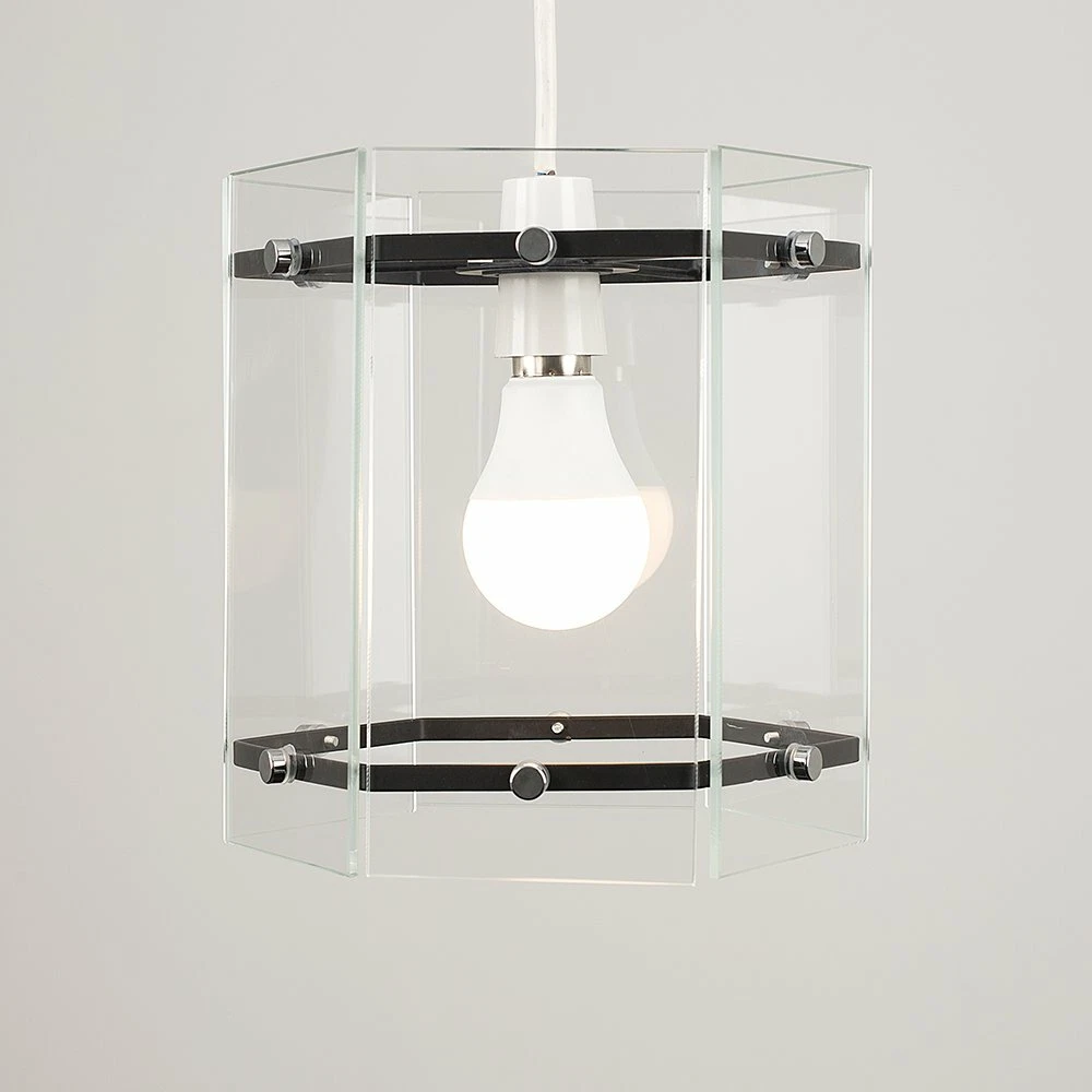 Modern 6 Sided Clear Glass Hall Lantern Ceiling Pendant Light