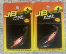 2 Packs JB Lures Weasel Ice Fishing Jigs 1/8oz Glow Red With Glow Bones