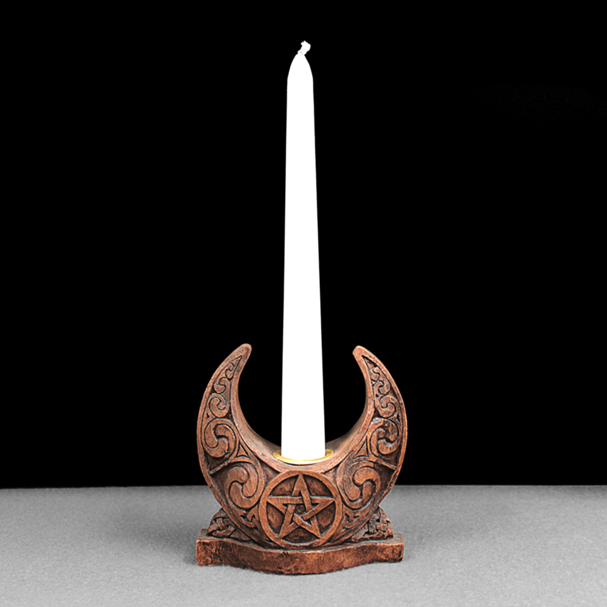 Wiccan Candle Holder for Tapers - Moon Pentacle Pentagram Home Altar Decor