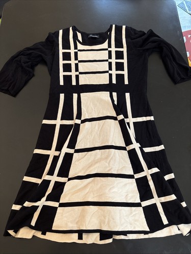 Liz Claiborne Black Beige Color Block 3/4 Sleeve Stretch Knit Dress Size XL