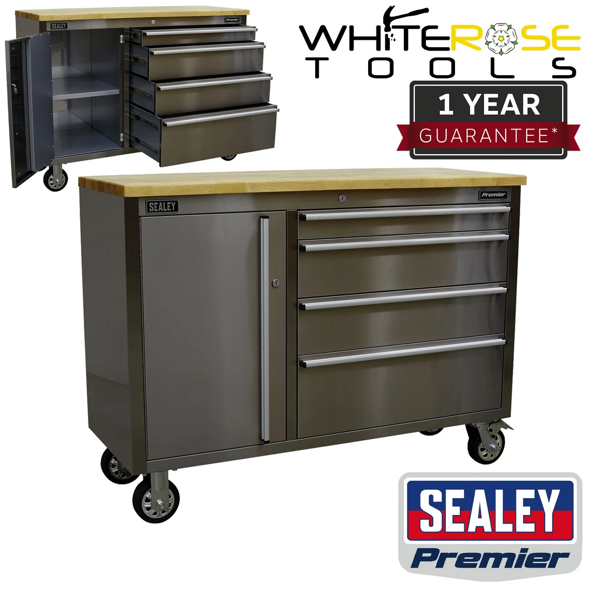 Sealey Tool Cabinet Mobile Stainless Steel 4 Drawer Premier