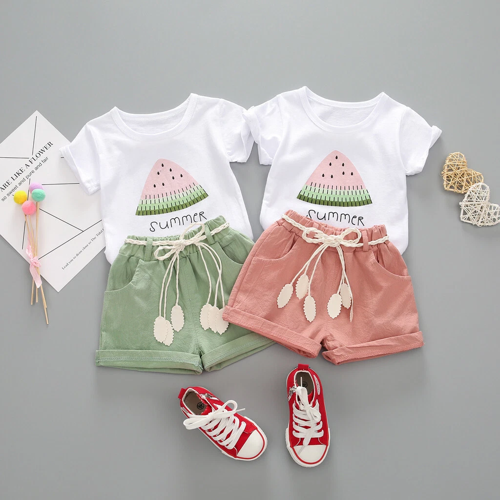 Toddler Kids Baby Girl Watermelon Letter Print Tops Shorts