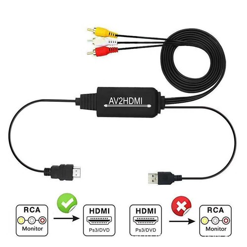 RCA AV to HDMI Converter Adapter Cable Composite HDMI 1080P NTSC PAL USB Power - Picture 4 of 12