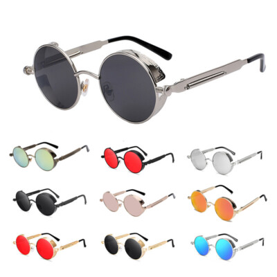 Retro Round Steampunk Sunglasses 4 Pairs Metal Frame Vintage Hippie Style Amazon.com: Weewooday 4 Pieces Retro Round Steampunk  main image 3