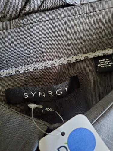 Synergy Button Shirt Mens 4XL Gray Short Sleeve Pocket Shirt 100% Cotton - Picture 4 of 9