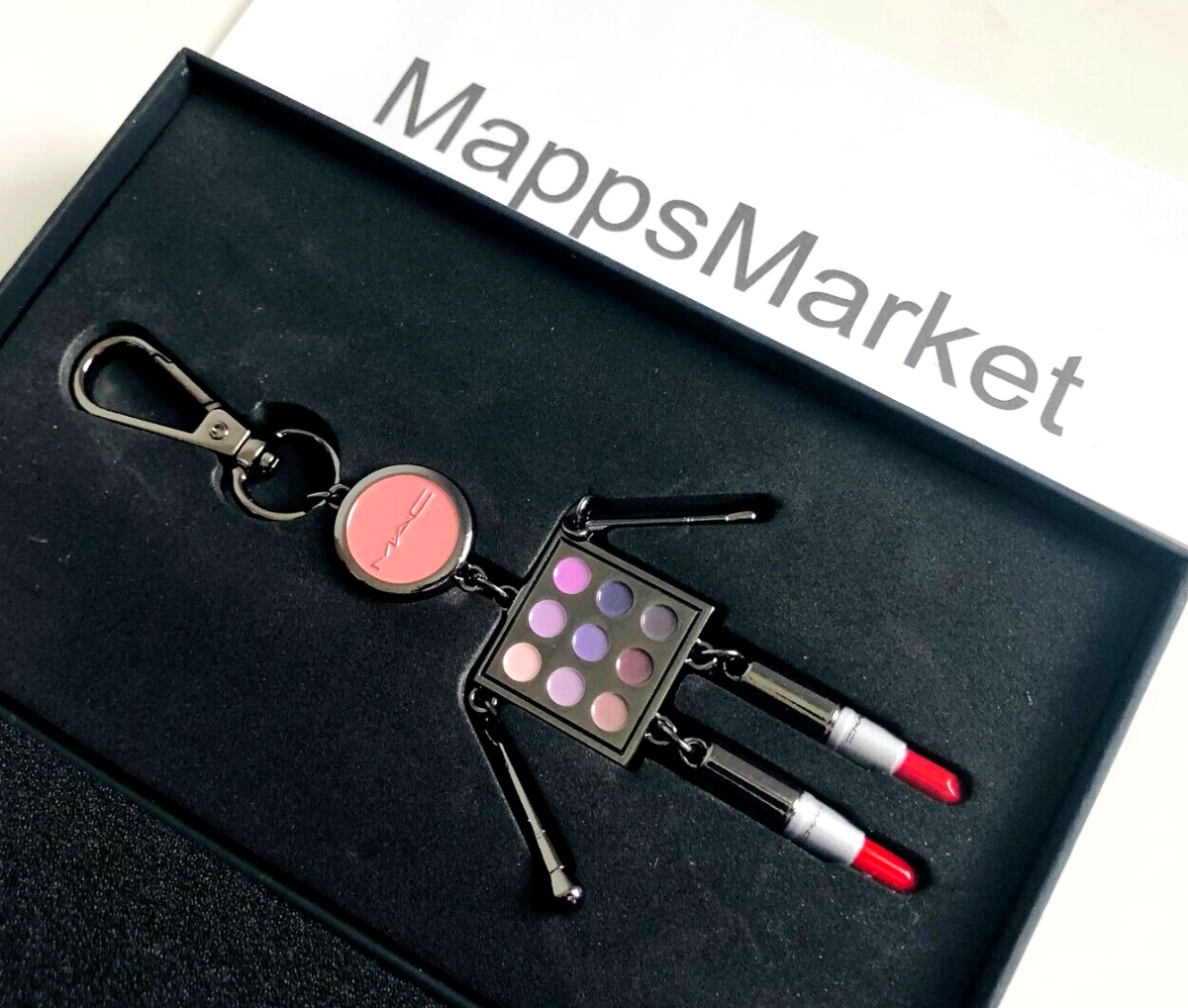 NIB MAC Cosmetics Metal Robot Keychain Key Ring Fob Bag Charm