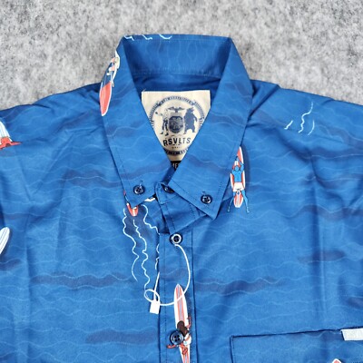 RSVLTS Shirt Mens Blue M Retro Pacific Coast Paddle Battle Kunuflex NWOT