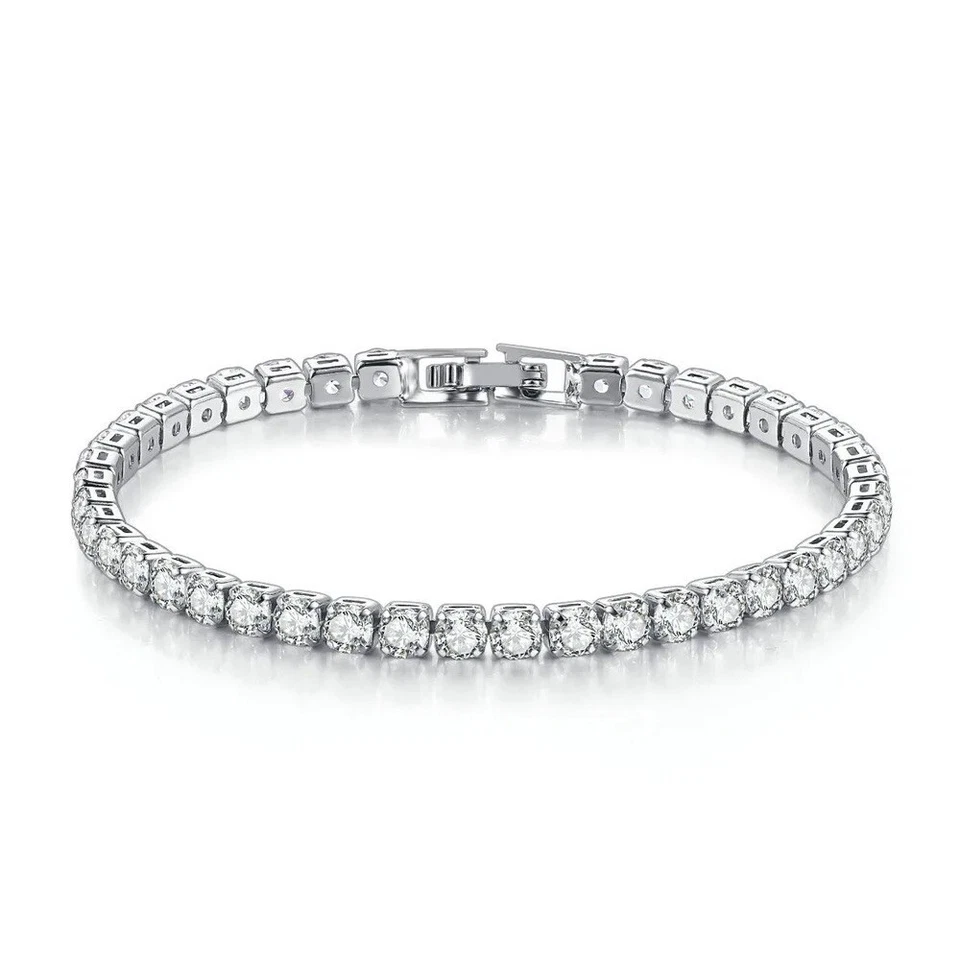 Silver CZ Cubic Zirconia Diamante Tennis Bracelet Fashion Jewelry Gift UK