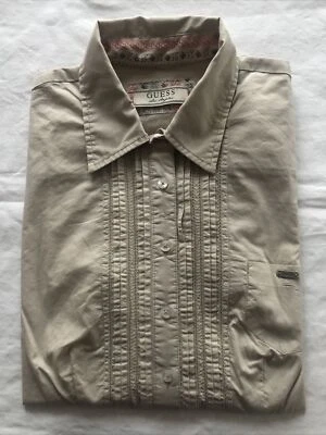 Élégant Chemisier Femme Manches Longues GUESS Taille S ou 38 Rayé Beige - Photo 1/4