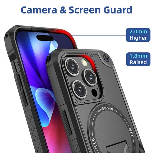 For iPhone 16 Pro Max 15 14 13 12 11 Heavy Duty Rugged Magnetic Case with Stand - 第 10/18 張圖片
