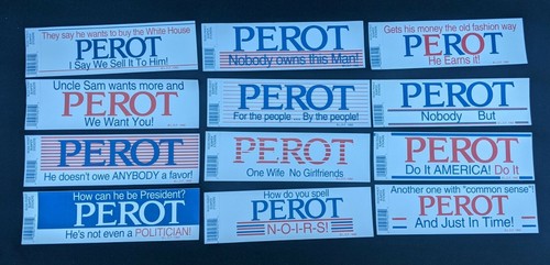 Menge 12 verschiedene Vintage ROSS PEROT President Campaign Autoaufkleber 1992  - Bild 1 von 7