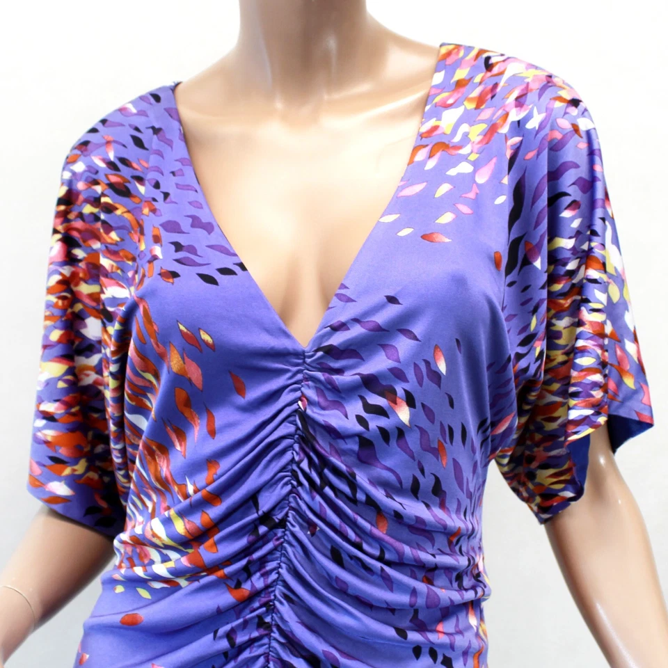 Vestido corto Ali Ro vintage años 80 púrpura 100 % seda cóctel cuello en V talla 10 Foto 4 de 4