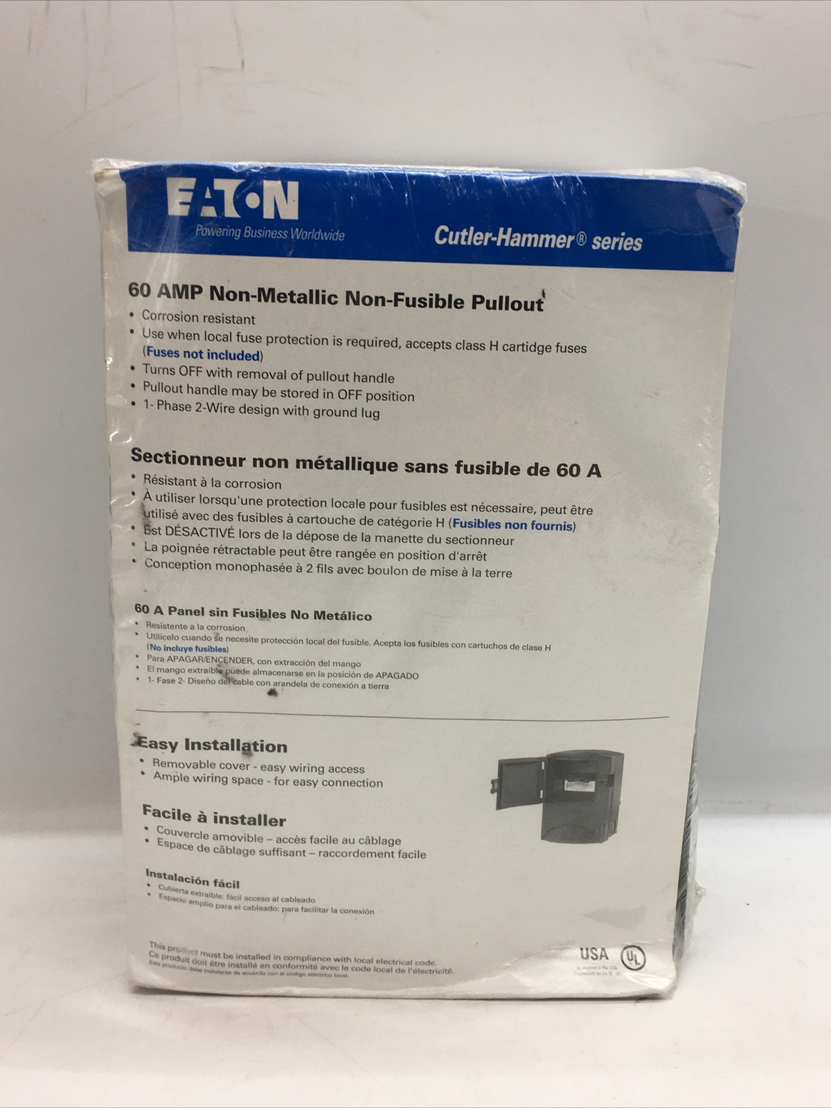 Eaton 60AMP Non Fusible Pullout Air Conditioner Disconnect Outdoor AC222URNMPA2 840532080640 eBay