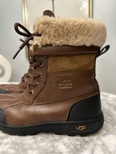 UGG Kids Boots Leather Shearling Lace Up BUTTE II CWR Girl Boy Size 2 Waterproof