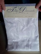 Tulip Damask Tablecloth  White  60" X 84" Oval   Easy Care  NEW