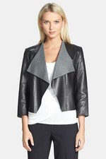 Classiques Entier Plonge Black Leather & Herringbone Jacket $758 Open Swing S