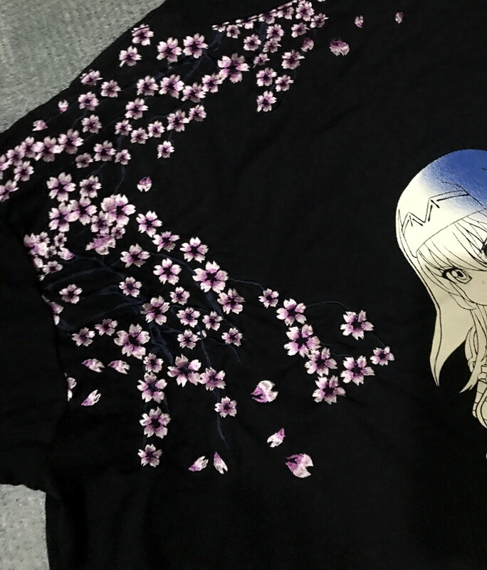 Mens Short Sleeves T-Shirt Japanese Pattern Embroidery Sakura