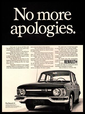 1967 Renault 10 4-Door Sedan ''No More Apologies'' Black & White Vintage Print Ad