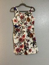 Sweet Rain white pink green brown pockets floral fit & flare mini dress Medium