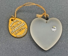 Swarovski Frosted Heart Crystal Pendant Original ID Tag One Rhinestone Embedded