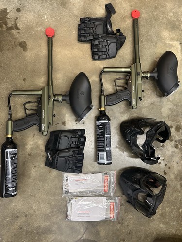 Spyder Sonix Paintball Marker Lot w/ 2 Markers, 2 CO2 Tanks, Hoppers, Masks