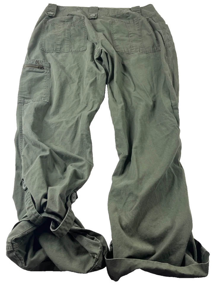 Pantalones cargo Bug JLo de moda de colección para mujer talla 12 verde militar pierna enrollable utilitarios Foto 2 de 4