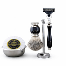 Haryali London 5PCS Shaving Kit with Synthetic Badger Shaving Brush 3 Edge Razor