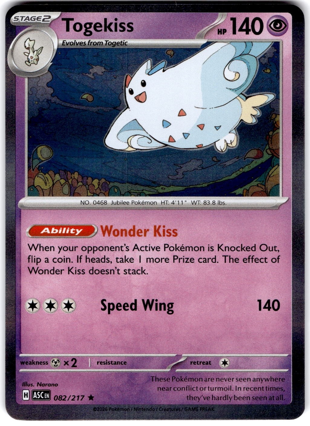 Pokemon Togekiss ASC 82/217 Normal Holo Near Mint English