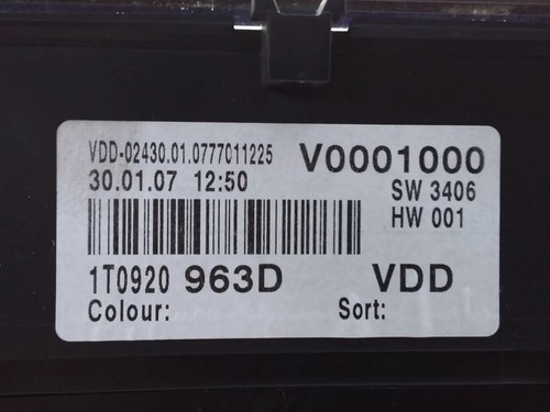 VW TOURAN 1T1, 1T2 Kombiinstrument 1T0920963D 2.00 Diesel 103kw 2005 20339271